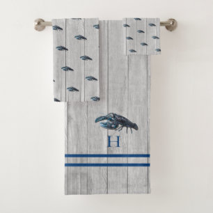 Custom Rustic Nautical Blue Lobster Grau Wood Case Badhandtuch Set