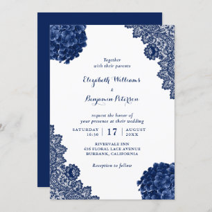 Custom Rustic Navy Blue Hydrangea Floral Wedding Einladung