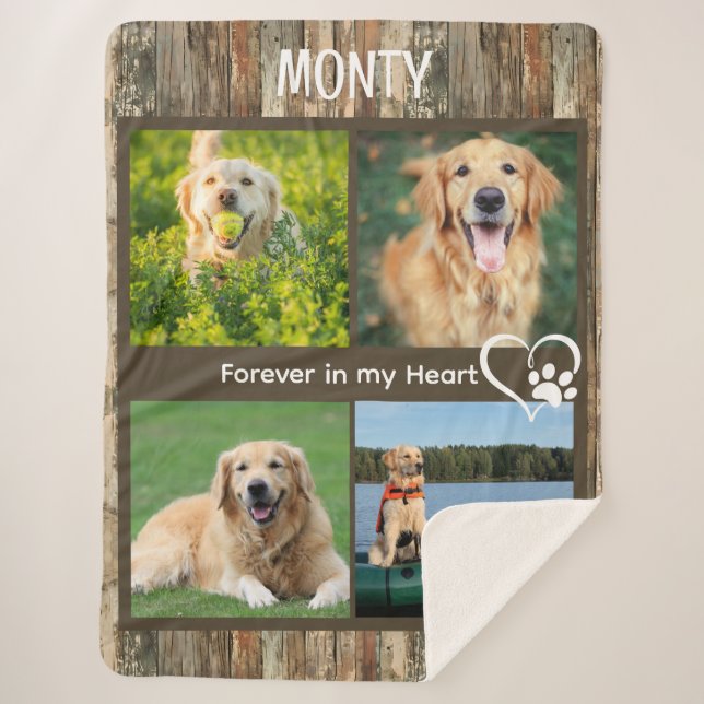 Custom Rustic Pet Memorial Foto Collage Sherpadecke (Vorderseite)