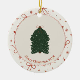 Custom Rustic Pine Tree Red Green Keramik Ornament