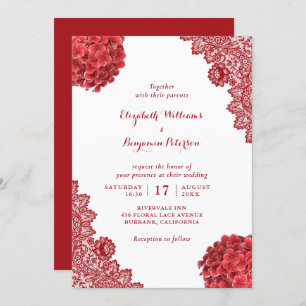 Custom Rustic Red Hydrangea Floral Lace Wedding Einladung
