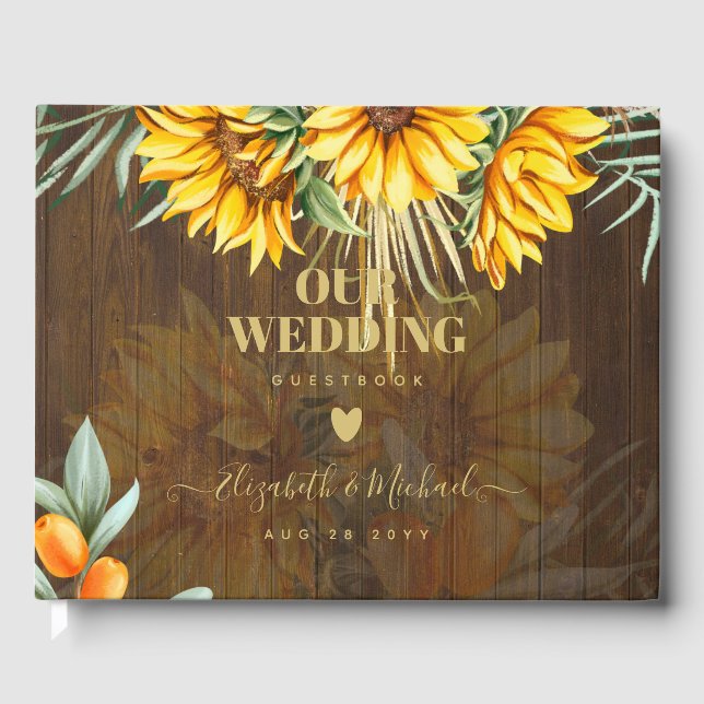 Custom Rustic Sonnenblumen Pampas Grass Hochzeit Gästebuch (Vorderseite)