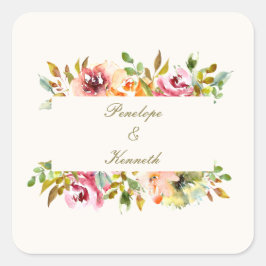 Custom Rustic Watercolor Floral Wedding Quadratischer Aufkleber