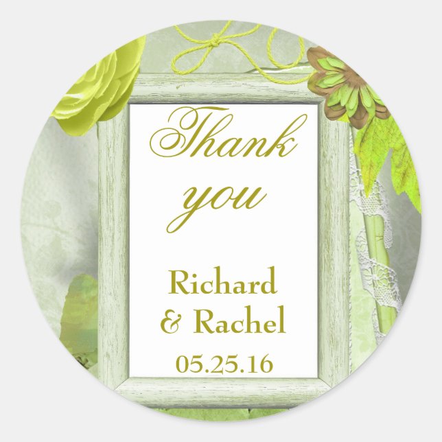 Custom Rustic Wedding Danke Green Runder Aufkleber (Vorderseite)