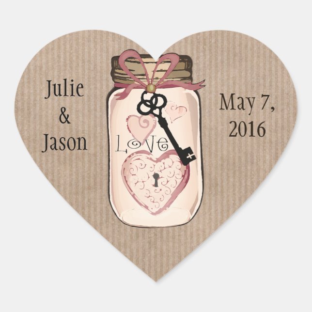 Custom Rustic Wedding Mason Jar Heart Stickers (Vorderseite)