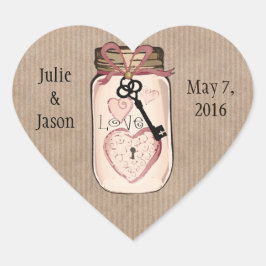 Custom Rustic Wedding Mason Jar Heart Stickers