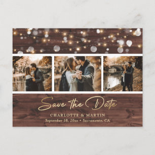 Custom Rustic Wood Wedding 3 Foto Save the Date Ankündigungspostkarte