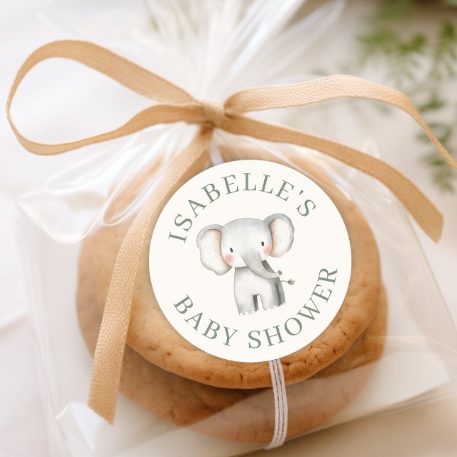 Custom Safari Jungle Elephant Baby Dusche Runder Aufkleber (Von Creator hochgeladen)