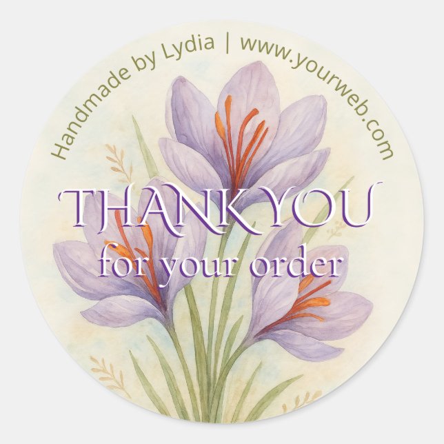 Custom Saffron Watercolor Vielen Dank Runder Aufkleber (Vorderseite)