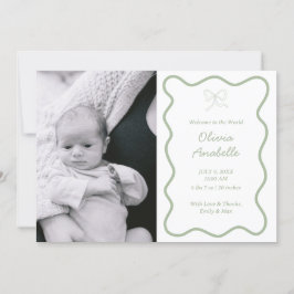 Custom Sage Green Bow Wavy Boho Collage Baby Birth Ankündigung