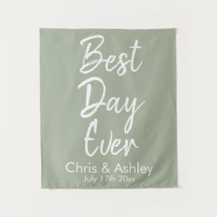 Custom Sage Green Weddrop Best Day Wandteppich