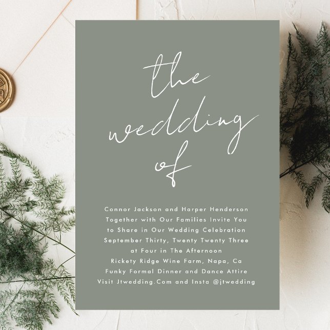 Custom Sage Green White Name Moderne Hochzeit von Einladung (Von Creator hochgeladen)