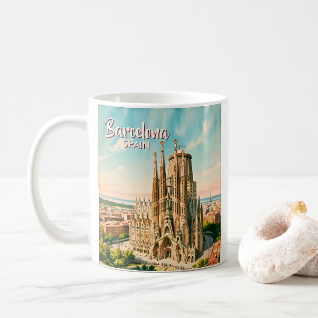 Custom Sagrada Familia Barcelona Travel Watercolor Kaffeetasse (Mit Donut)