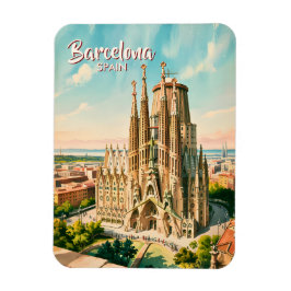 Custom Sagrada Familia Barcelona Travel Watercolor Magnet