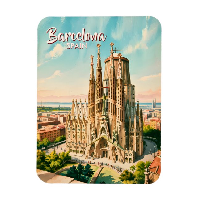 Custom Sagrada Familia Barcelona Travel Watercolor Magnet (Vertikal)