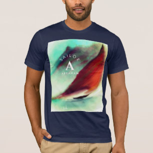 Custom Sailor Vintag Watercolor Boat Mit Monogramm T-Shirt