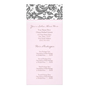 Custom Salon Rack Cards Pink Grau Damask Werbekarte
