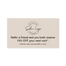 Custom Salon Referral Discount Card Refer a Friend