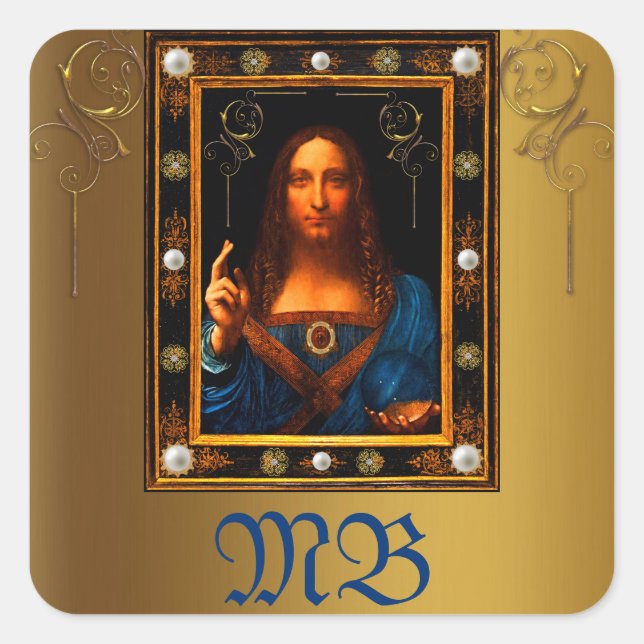 Custom Salvator Mundi J Christ Leonardo DaVinci Quadratischer Aufkleber (Vorderseite)