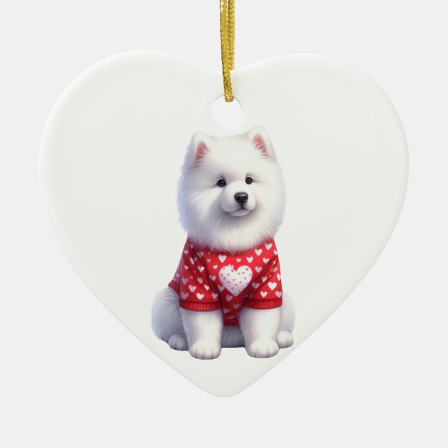 Custom Samoyed Dog Valentine Keramik Ornament (Vorne)