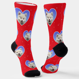 Custom Samoyed Hund Foto auf Red Crew Socken