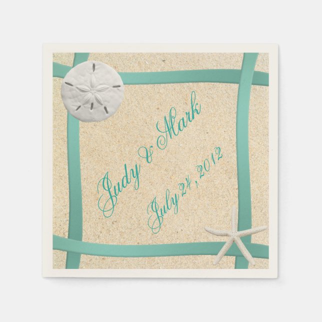 Custom Sand Dollar Beach Wedding Paper Napkins Serviette (Vorderseite)