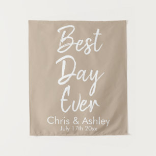 Custom Sand Natural Weddrop Best Day Wandteppich