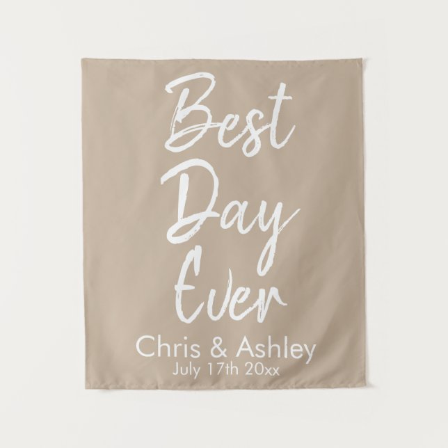 Custom Sand Natural Weddrop Best Day Wandteppich (Vorderseite)