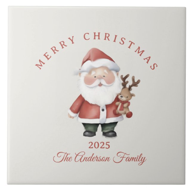 Custom Santa Aquarell Weihnachtsgeschenk Fliese (Vorderseite)