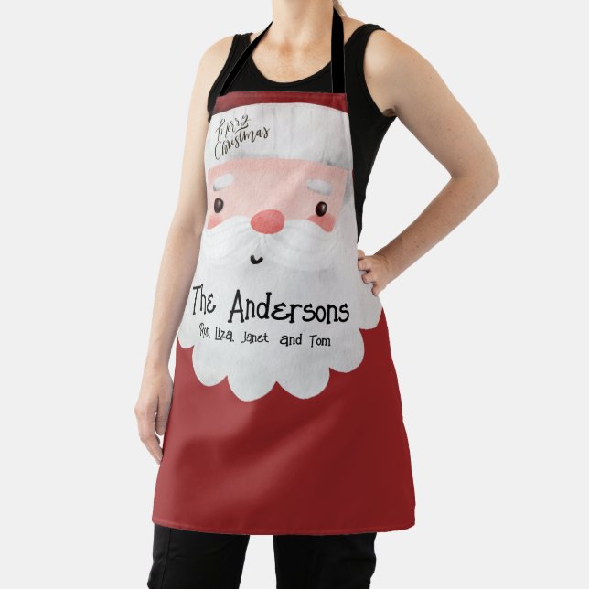 Custom Santa Claus Watercolor Frohe Weihnachten Schürze (InSitu)