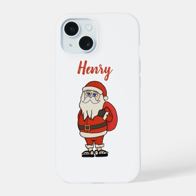 Custom Santa Claus Weihnachts Flip Flops iPhone 15 Hülle (Rückseite)