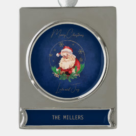Custom Santa Family Name Vintag Frohe Weihnachten Banner-Ornament Silber