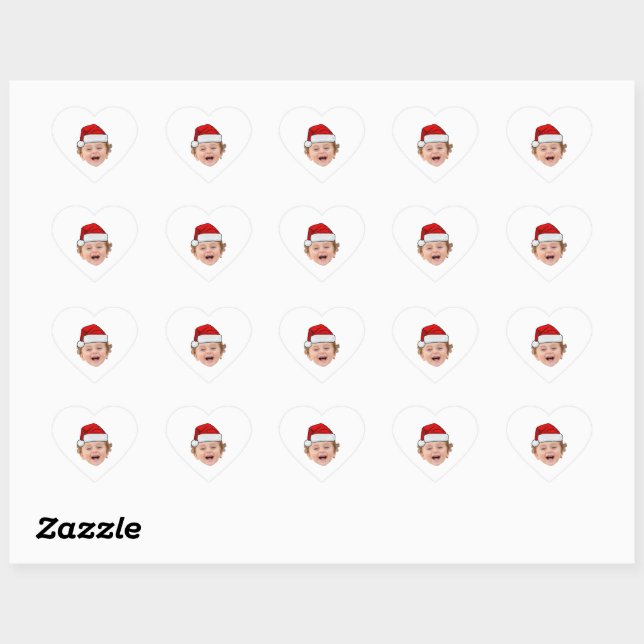 Custom Santa Hat Stickers, Face Photo Christmas Herz-Aufkleber (Blatt)