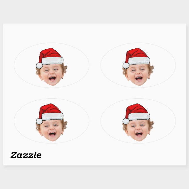 Custom Santa Hat Stickers, Face Photo Christmas Ovaler Aufkleber (Blatt)