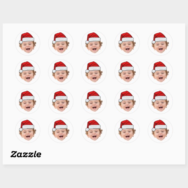 Custom Santa Hat Stickers, Face Photo Christmas Runder Aufkleber (Blatt)