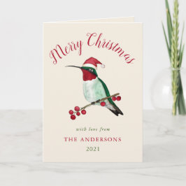 Custom Santa Hummingbird Holiday Card Feiertagskarte