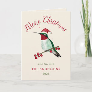 Custom Santa Hummingbird Holiday Card Feiertagskarte
