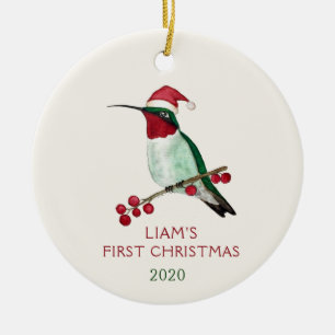 Custom Santa Hummingbird Keramik Ornament