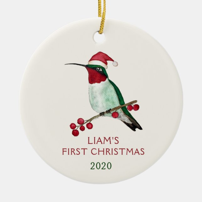 Custom Santa Hummingbird Keramik Ornament (Vorne)