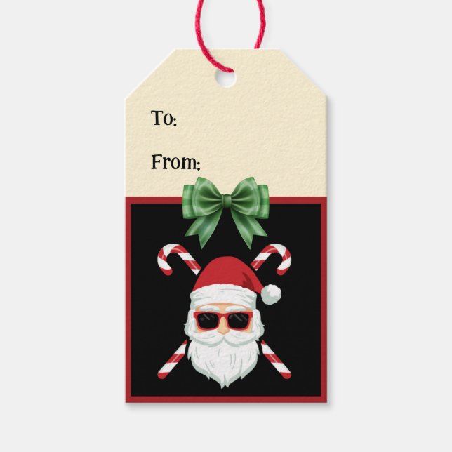 Custom Santa mit Cross Canes Weihnachtsgrüße Geschenkanhänger (Vorderseite)