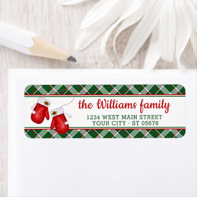 Custom Santa Red Mittens Red Green Kariertes Muste (Insitu)