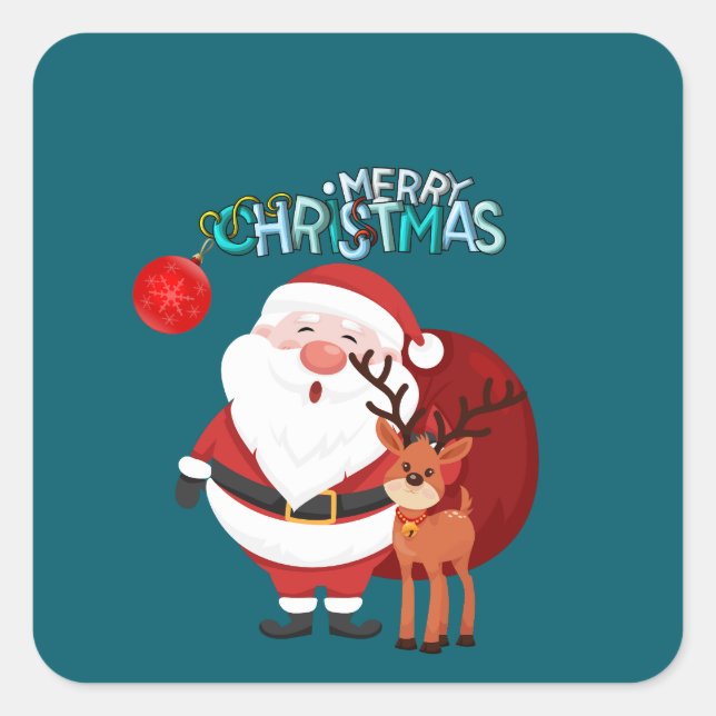 Custom Santa & Reindeer Happy Holiday Sticker (Vorderseite)