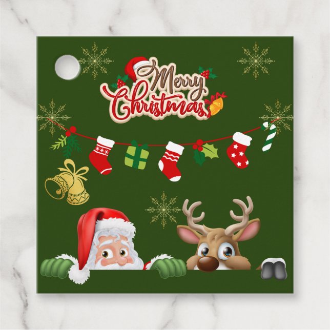 Custom Santa & Reindeer Weihnachtsgeschenke Tags Geschenkanhänger (Vorderseite)