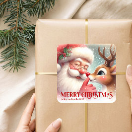 Custom Santa Rudolph Festive Christmas Kids Label Quadratischer Aufkleber