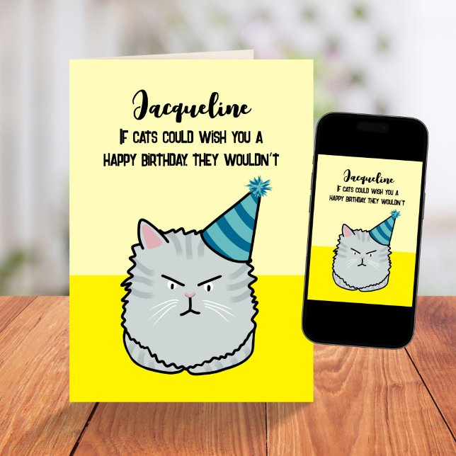 Custom Sarcastic Funny Cat Cartoon Joke Birthday Karte (Von Creator hochgeladen)