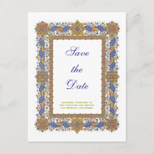 Custom Save the Date Barock Blue Gold Postcard Ankündigungspostkarte