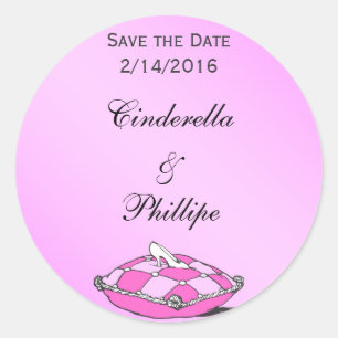 Custom Save the Date Cinderella Slipper Pink Runder Aufkleber
