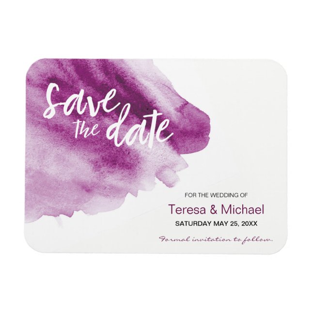 Custom Save the Date Wasserfarbspritze Lila Magnet (Horizontal)
