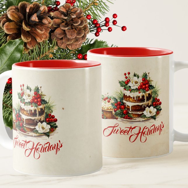 Custom Scandi Winter Foliage Wasserfarben Weihnach Zweifarbige Tasse (Von Creator hochgeladen)