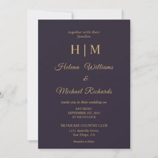 Custom Schlicht Dark Navy Blue Gold Letter Wedding Einladung